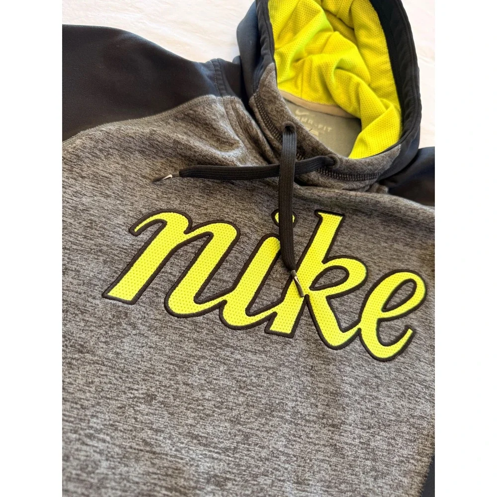 Nike Hoodie Women Medium Grey Black Neon Yellow Good Therma-FIT Pullover
